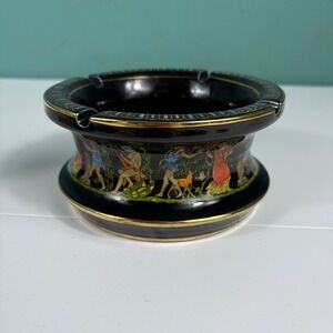 Vtg Greek Mythological Scene Ashtray 24K Gold Trim Handmade in Greece by Adis